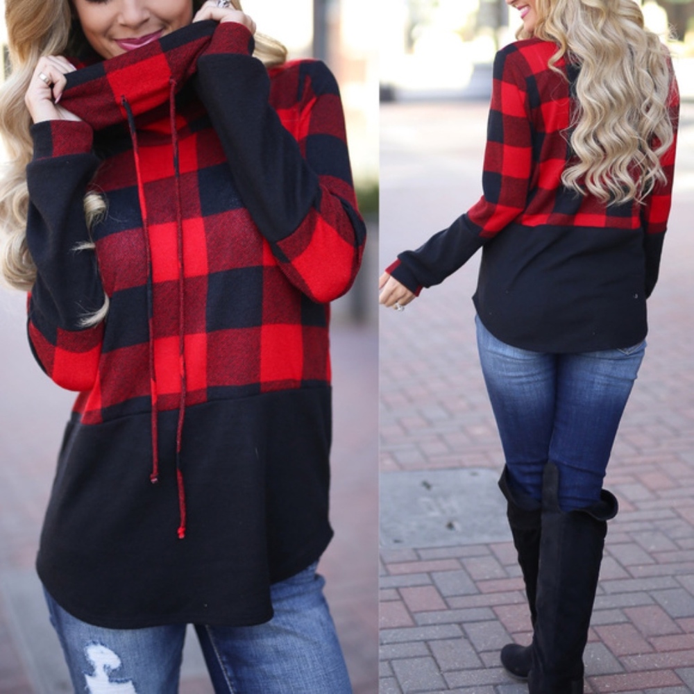 NASHVILLE Plaid Sweater - RED - Picture 2 of 2
